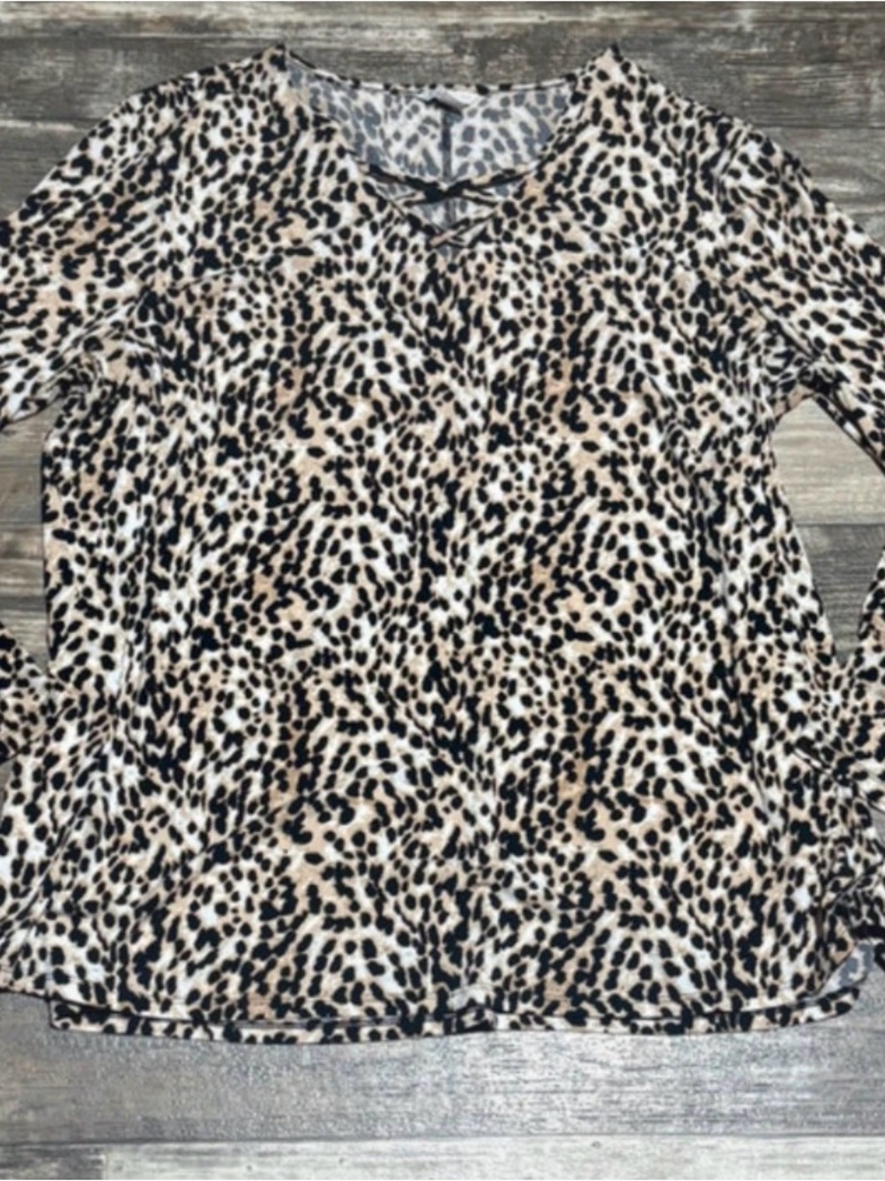 Cato Leopard Print Long Sleeve Top - Beige & Black
